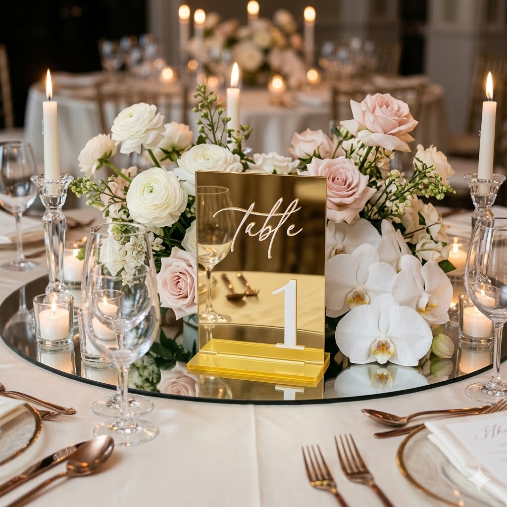 Table Number Gold - Gold Mirror Acrylic Table Numbers 1-20