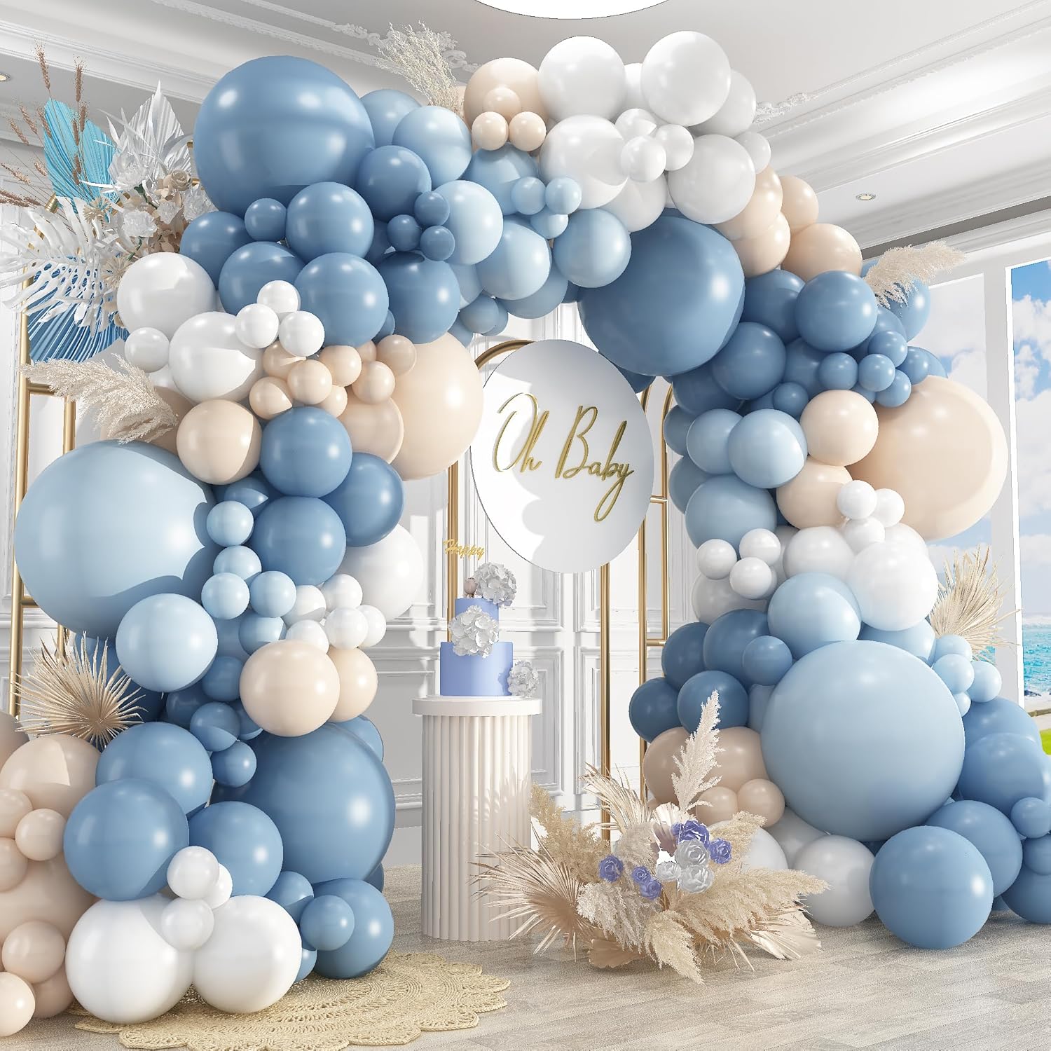 Wedding Balloon Arch - Dusty Blue Sand White Latex Balloons