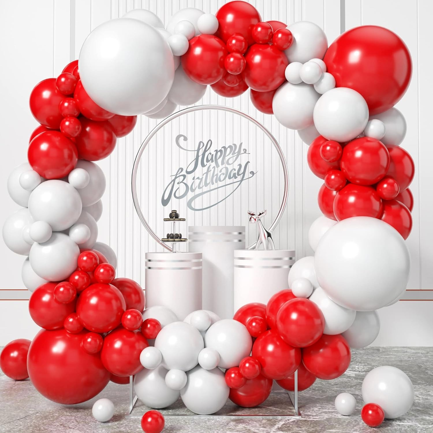 Wedding Balloon Arch - 100Pcs Red and White Balloon Garland