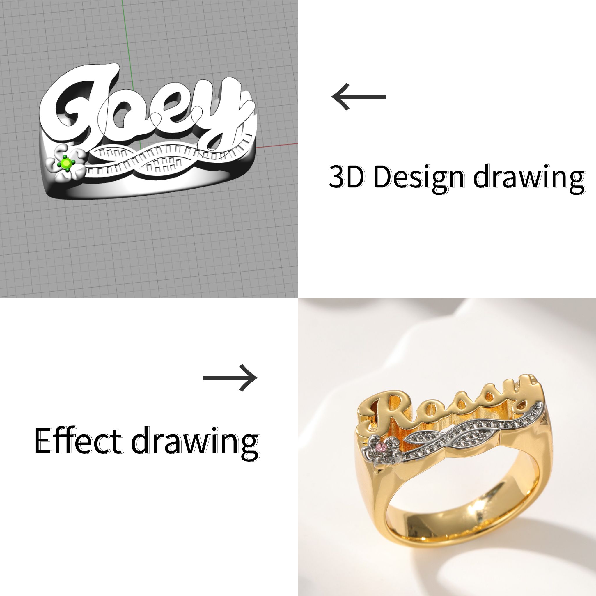 3D Name Ring Custom Diamond Na - огляд і ціна Wedding Zone